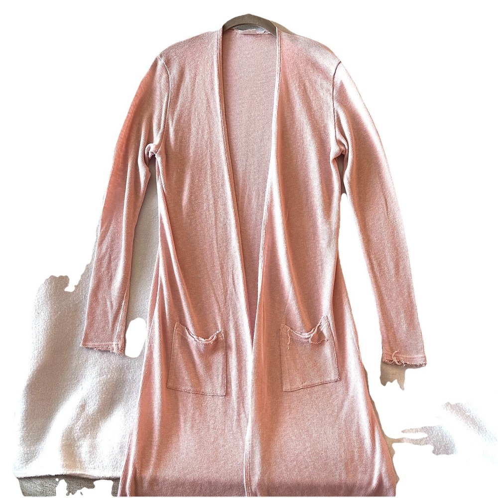 Abound S Small Duster Cardigan Dusty Pink Mauve Pockets Lightweight Open Knit‎